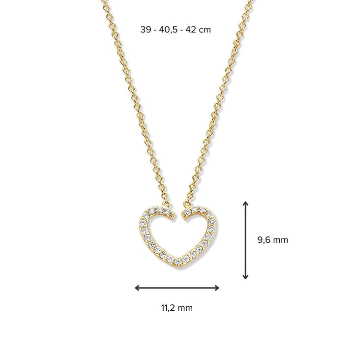 Geelgouden Collier met Hartjes Hanger en Diamant - 14 Karaat