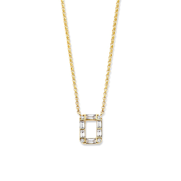 Geelgouden Collier met Diamanten Hanger, 14 Karaat, 0.17 crt, Baguette en Briljant Diamanten, 42-45 cm