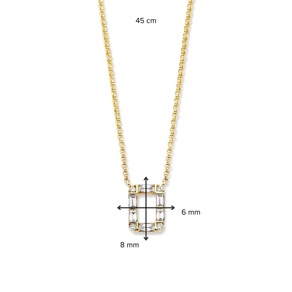 Geelgouden Collier met Diamanten Hanger, 14 Karaat, 0.17 crt, Baguette en Briljant Diamanten, 42-45 cm