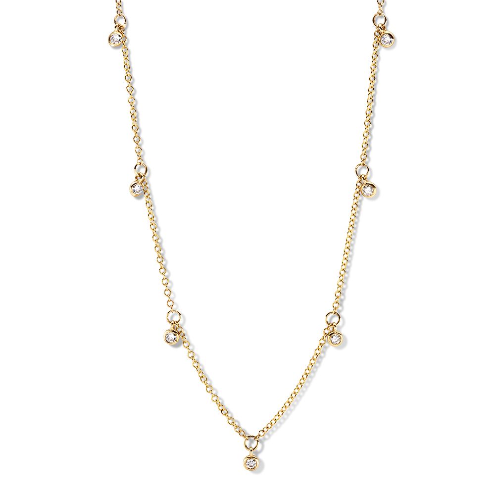 Geelgouden Collier met Vijf Dansende Diamanten – 14 Karaat Goud & 0,25 crt