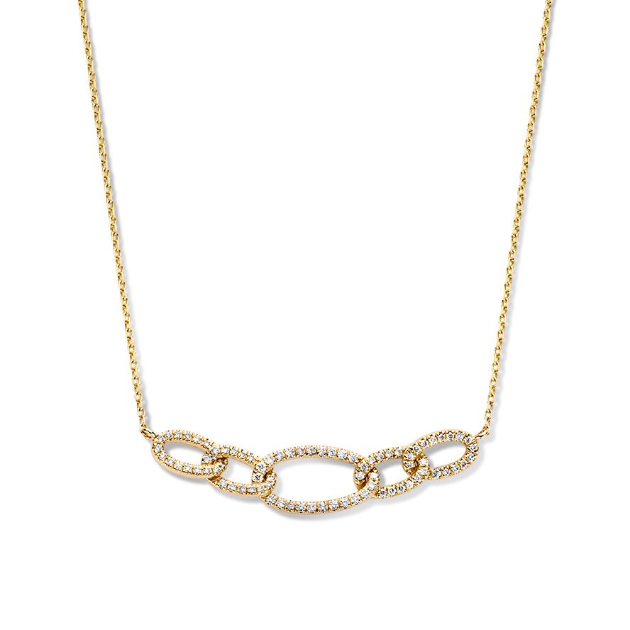 Geelgouden Collier met Vijf Diamanten Schakels – 14 Karaat Goud & 0,36 crt