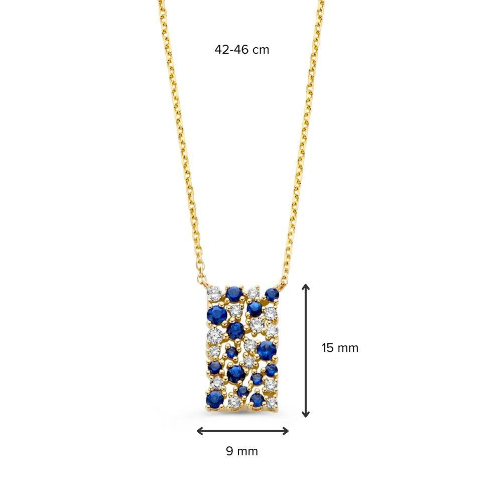 Geelgouden Collier met Saffier en Diamanten – 14 Karaat Goud & 0,21 crt Diamant
