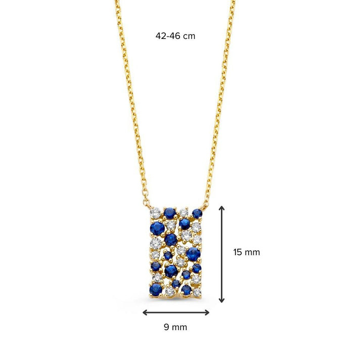 Geelgouden Collier met Saffier en Diamanten – 14 Karaat Goud & 0,21 crt Diamant