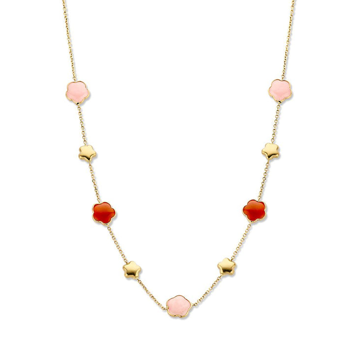Geelgouden Collier met Multicolor Edelstenen in Bloemvorm – 14 Karaat Goud