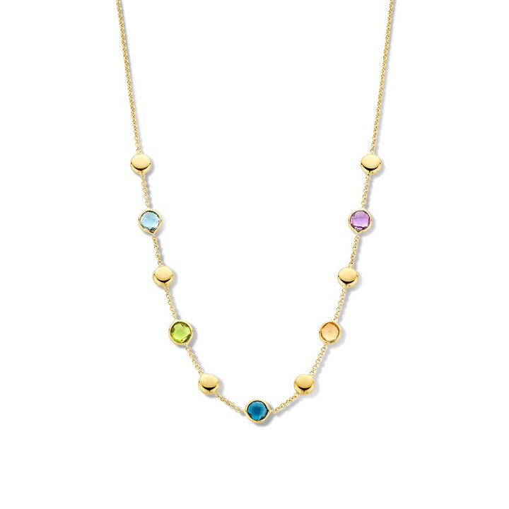 Geelgouden Collier met Multicolor Kleurstenen & Gouden Accenten – 14 Karaat Goud