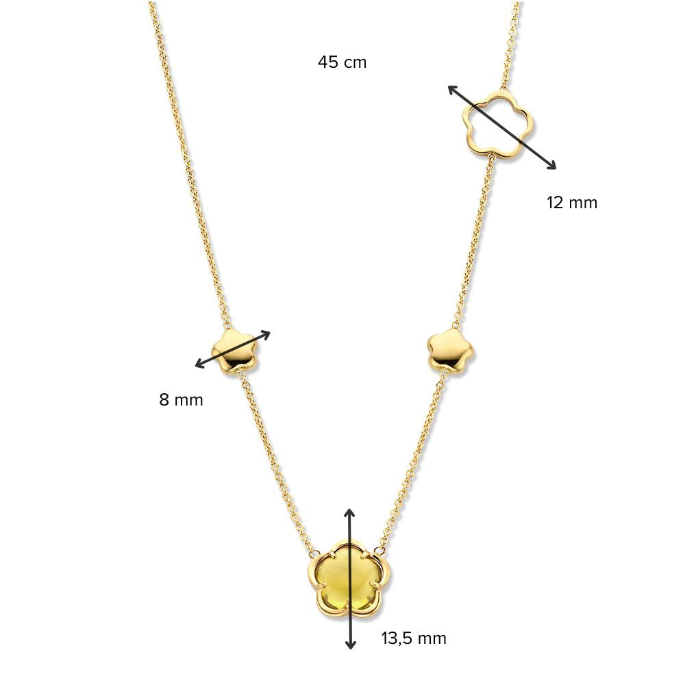 Geelgouden Collier met Bloemvormige Edelstenen – 14 Karaat Goud & Groene Kwarts