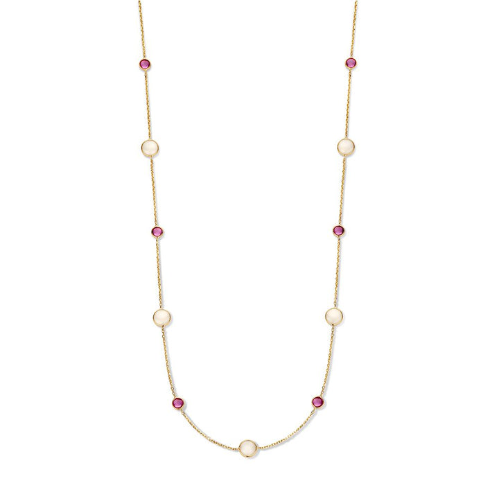 Geelgouden Collier met Robijn & Maansteen – Stijlvol & Verfijnd – 14 Karaat Goud