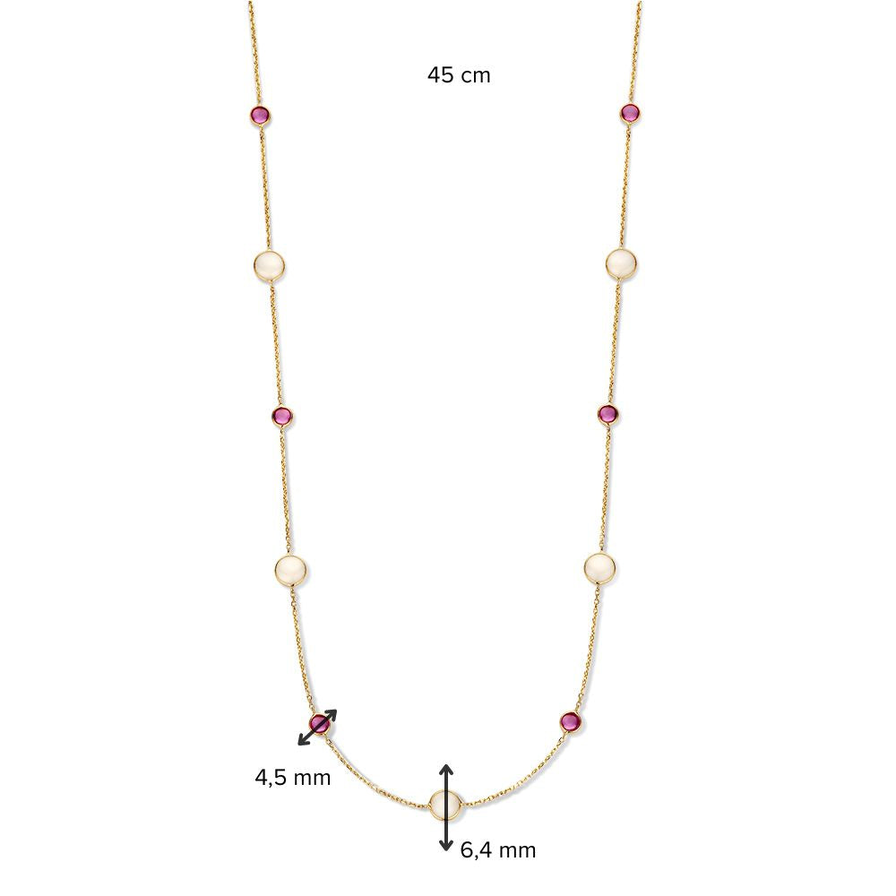 Geelgouden Collier met Robijn & Maansteen – Stijlvol & Verfijnd – 14 Karaat Goud