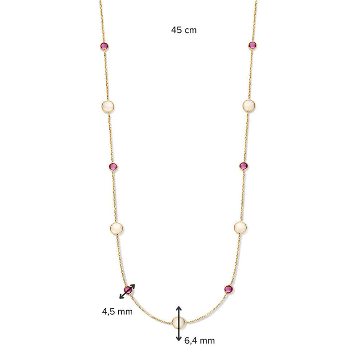 Geelgouden Collier met Robijn & Maansteen – Stijlvol & Verfijnd – 14 Karaat Goud