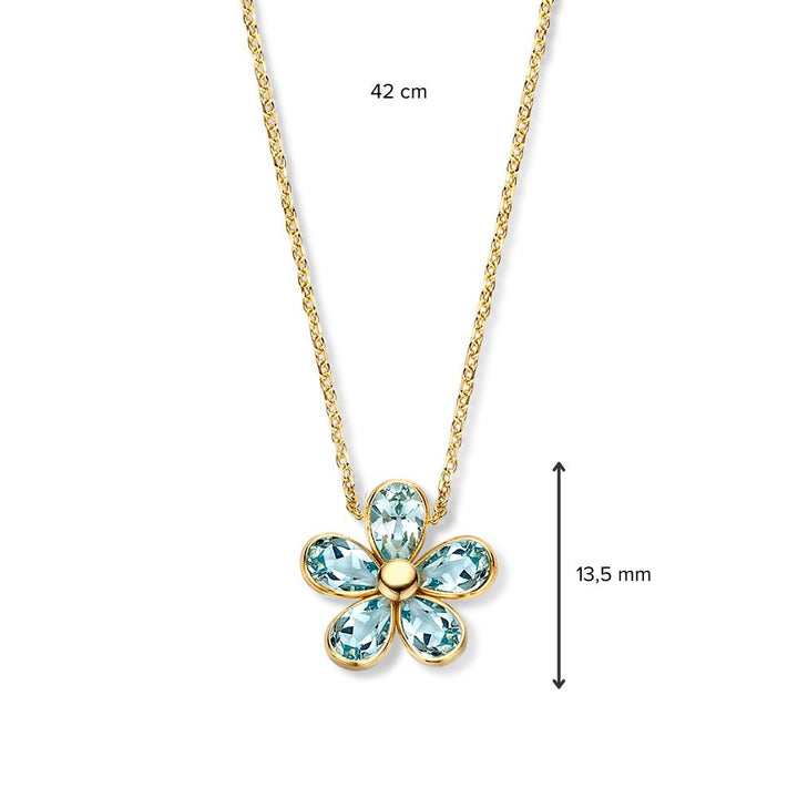 Geelgouden Collier met Speelse Bloemhanger & Blauwe Topaas – 14 Karaat Goud