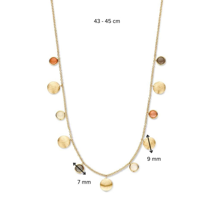 Geelgouden Ketting met Gouden Elementen & Multicolor Maansteen – 14 Karaat Goud