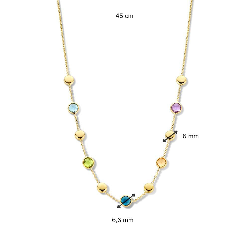 Geelgouden Collier met Multicolor Kleurstenen & Gouden Accenten – 14 Karaat Goud