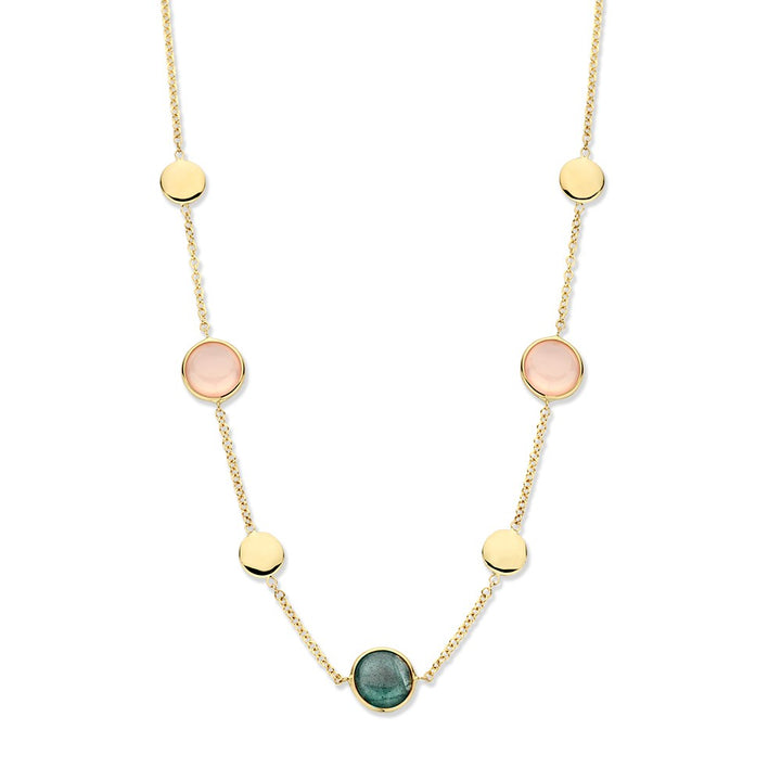 Geelgouden Collier met Labradoriet & Rozenkwarts – 14 Karaat Goud – Multicolor Edelstenen