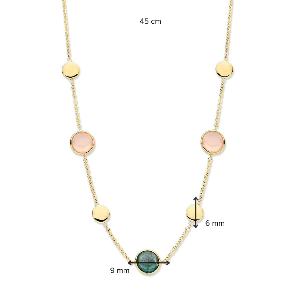 Geelgouden Collier met Labradoriet & Rozenkwarts – 14 Karaat Goud – Multicolor Edelstenen