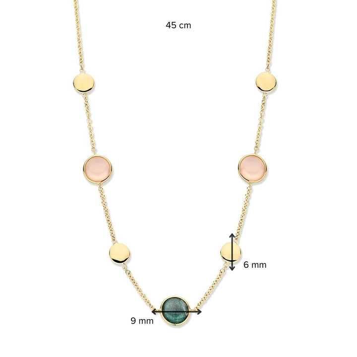 Geelgouden Collier met Labradoriet & Rozenkwarts – 14 Karaat Goud – Multicolor Edelstenen