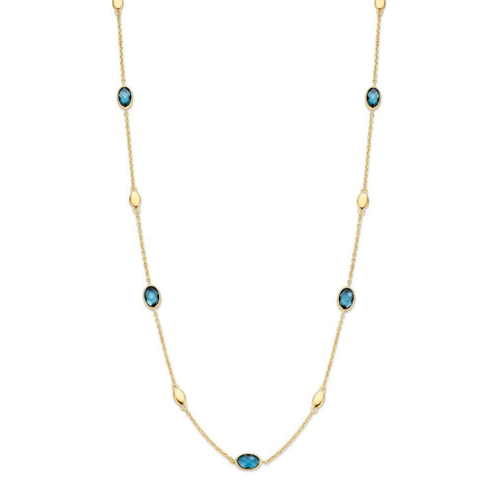 14 Karaat Geelgouden Collier met Blauw Topaas – 45 cm Lengte – Gratis Verzending