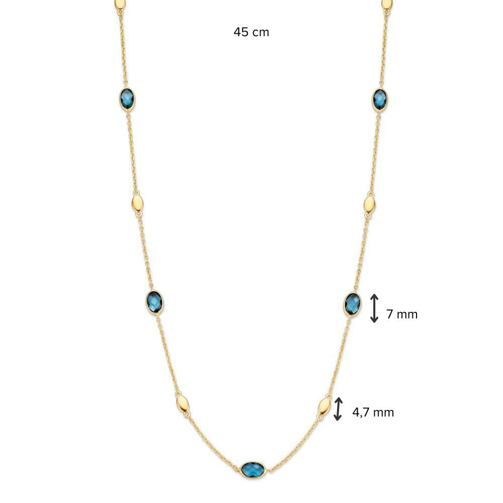 14 Karaat Geelgouden Collier met Blauw Topaas – 45 cm Lengte – Gratis Verzending