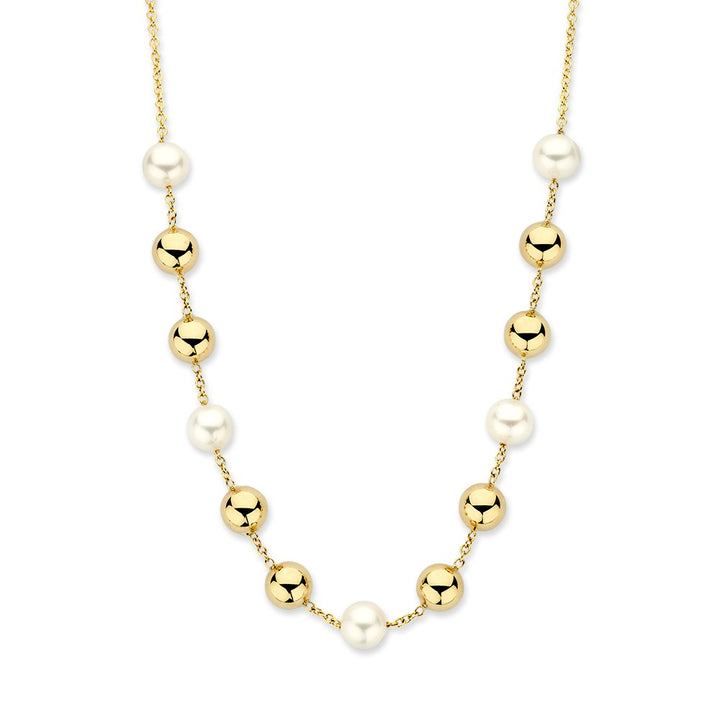 Geelgouden Collier met Parels & Gouden Elementen – 14 Karaat Goud