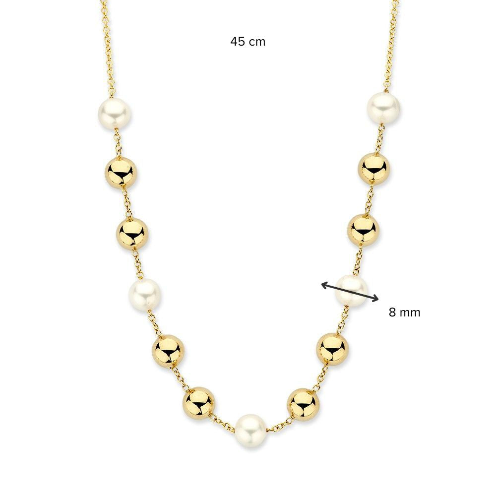 Geelgouden Collier met Parels & Gouden Elementen – 14 Karaat Goud