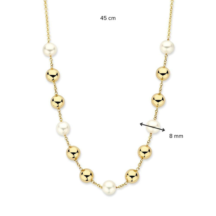 Geelgouden Collier met Parels & Gouden Elementen – 14 Karaat Goud