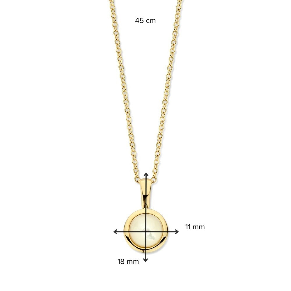 Geelgouden collier met ankerschakel en cabuchon geslepen parelmoer hanger - 14 karaat