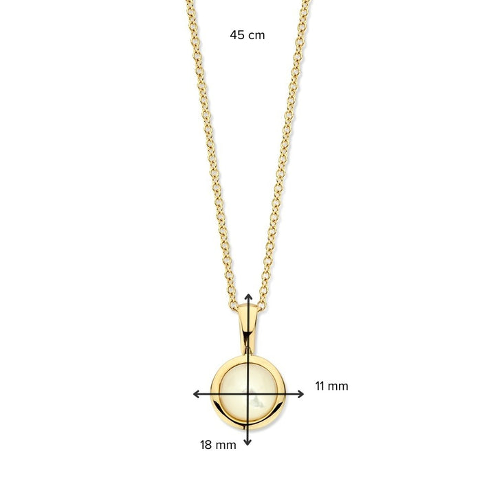 Geelgouden collier met ankerschakel en cabuchon geslepen parelmoer hanger - 14 karaat