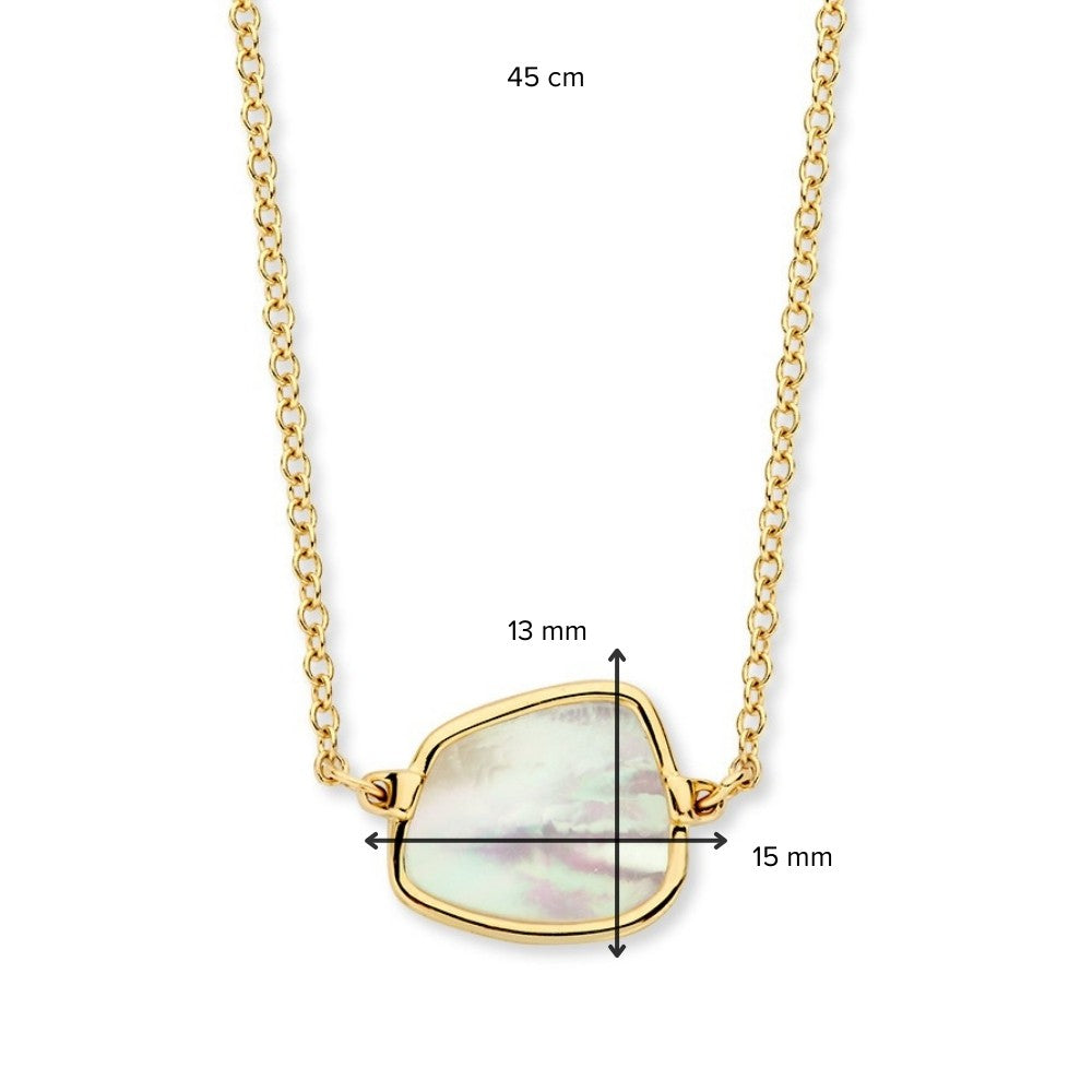 Geelgouden Collier met Ronde Ankerschakel en Parelmoeren Hanger – 14-Karaat Luxe voor Dames