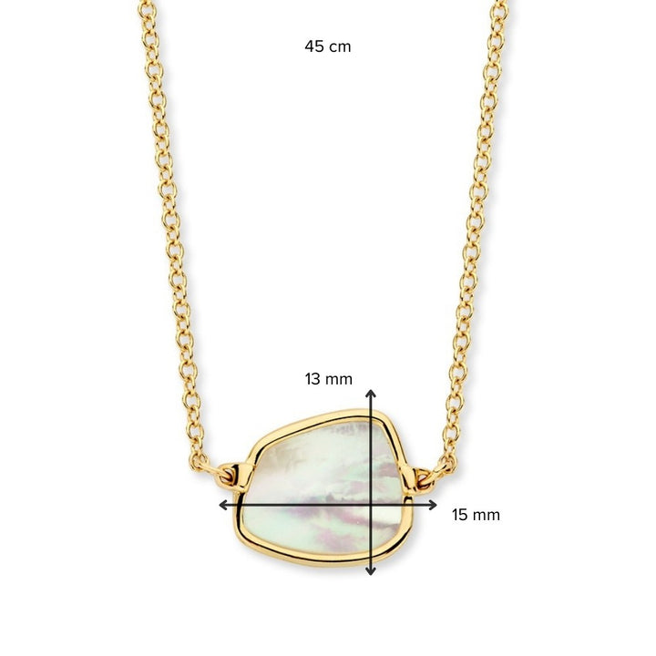 Geelgouden Collier met Ronde Ankerschakel en Parelmoeren Hanger – 14-Karaat Luxe voor Dames