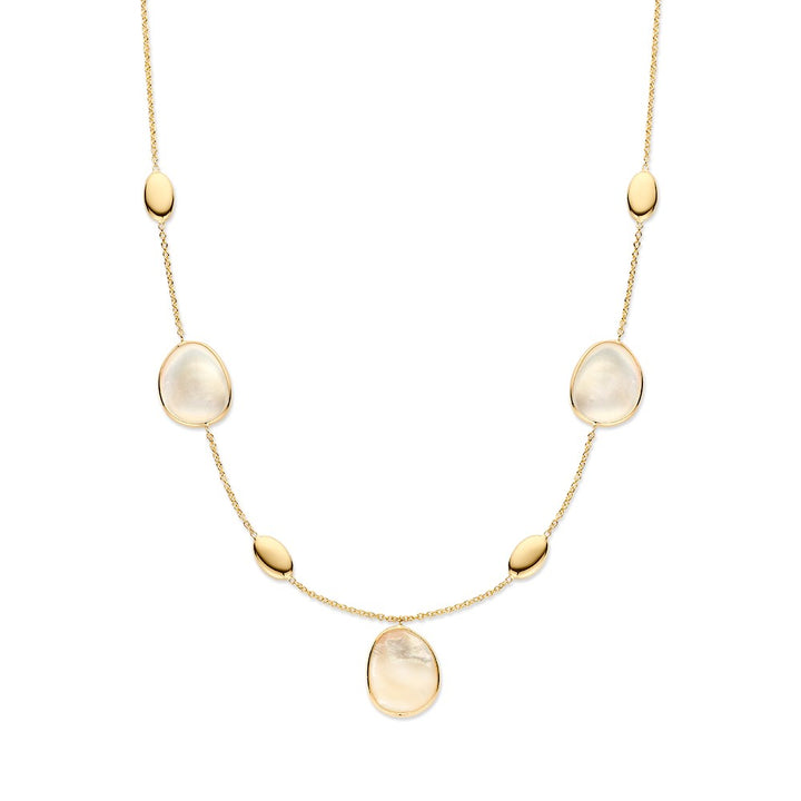 Opvallend geelgouden collier met gouden en parelmoer elementen - 14 karaat