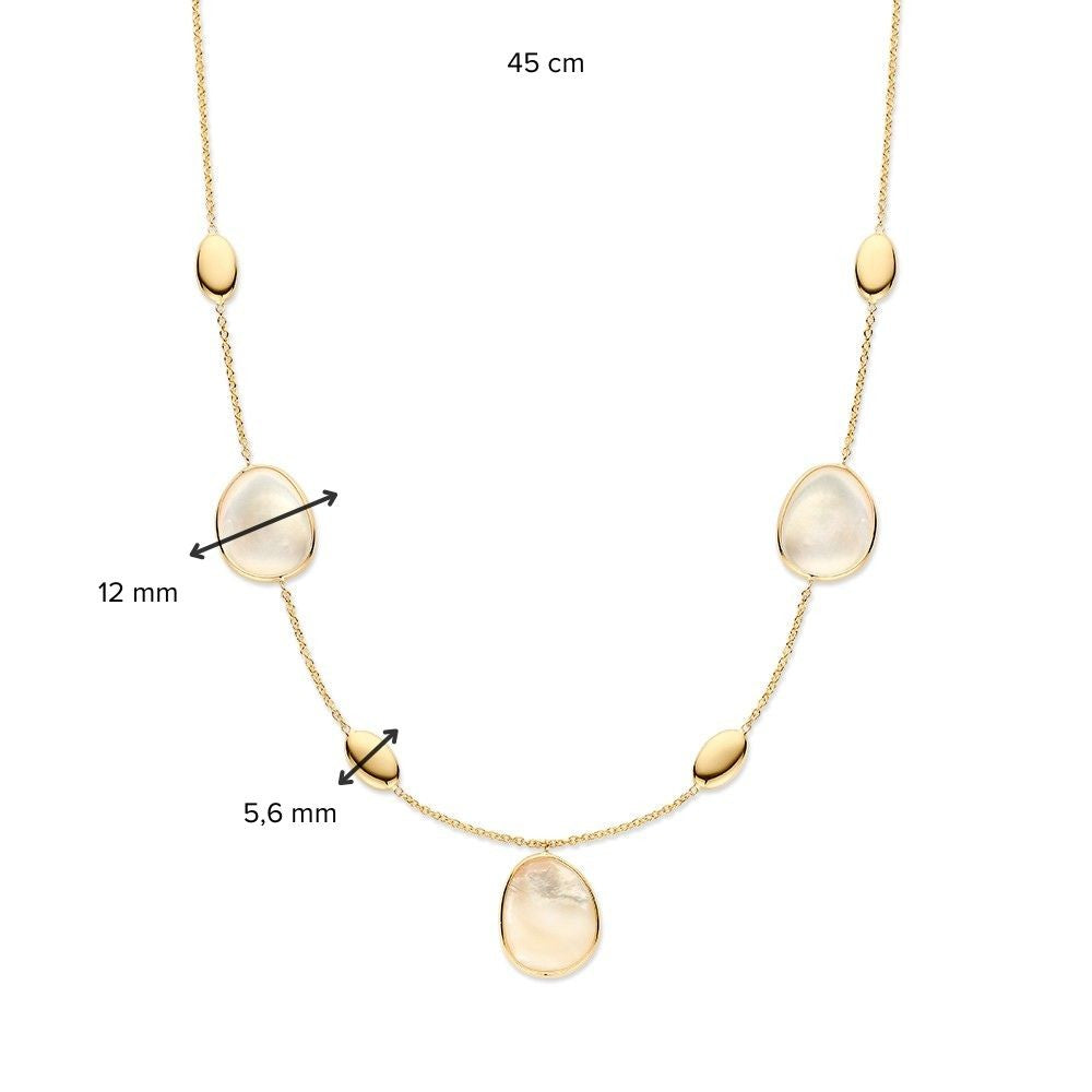 Opvallend geelgouden collier met gouden en parelmoer elementen - 14 karaat