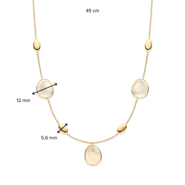 Opvallend geelgouden collier met gouden en parelmoer elementen - 14 karaat