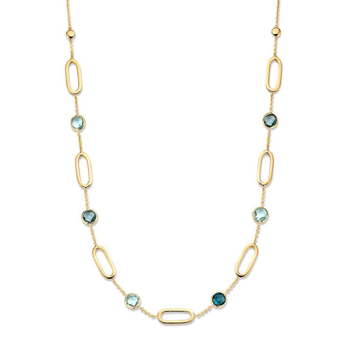 Geelgouden collier met ovale schakels en blauwe topaas & London Blue topaas - 14 karaat