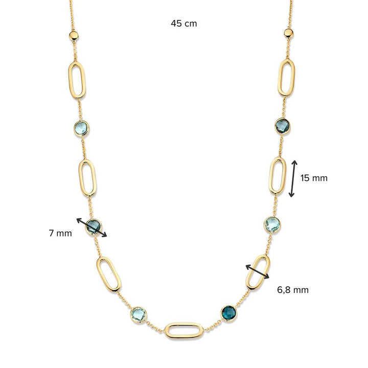 Geelgouden collier met ovale schakels en blauwe topaas & London Blue topaas - 14 karaat