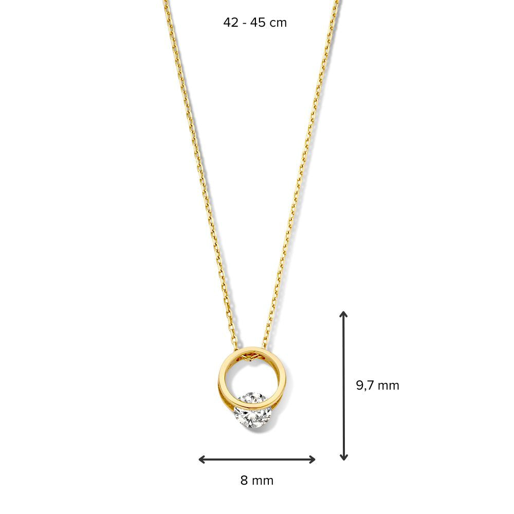 Geelgouden Ketting met Speelse Hanger en Zirkonia – 14 Karaat Goud – Van der Kooij