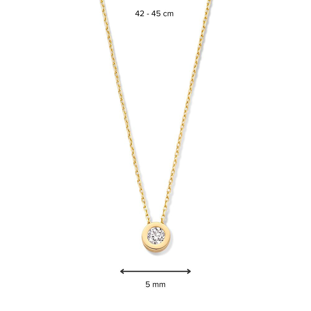 Geelgouden Ketting met Solitair Hanger in Ronde Zetkast | 14 Karaat Goud | Van der Kooij