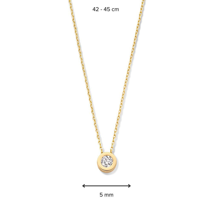 Geelgouden Ketting met Solitair Hanger in Ronde Zetkast | 14 Karaat Goud | Van der Kooij