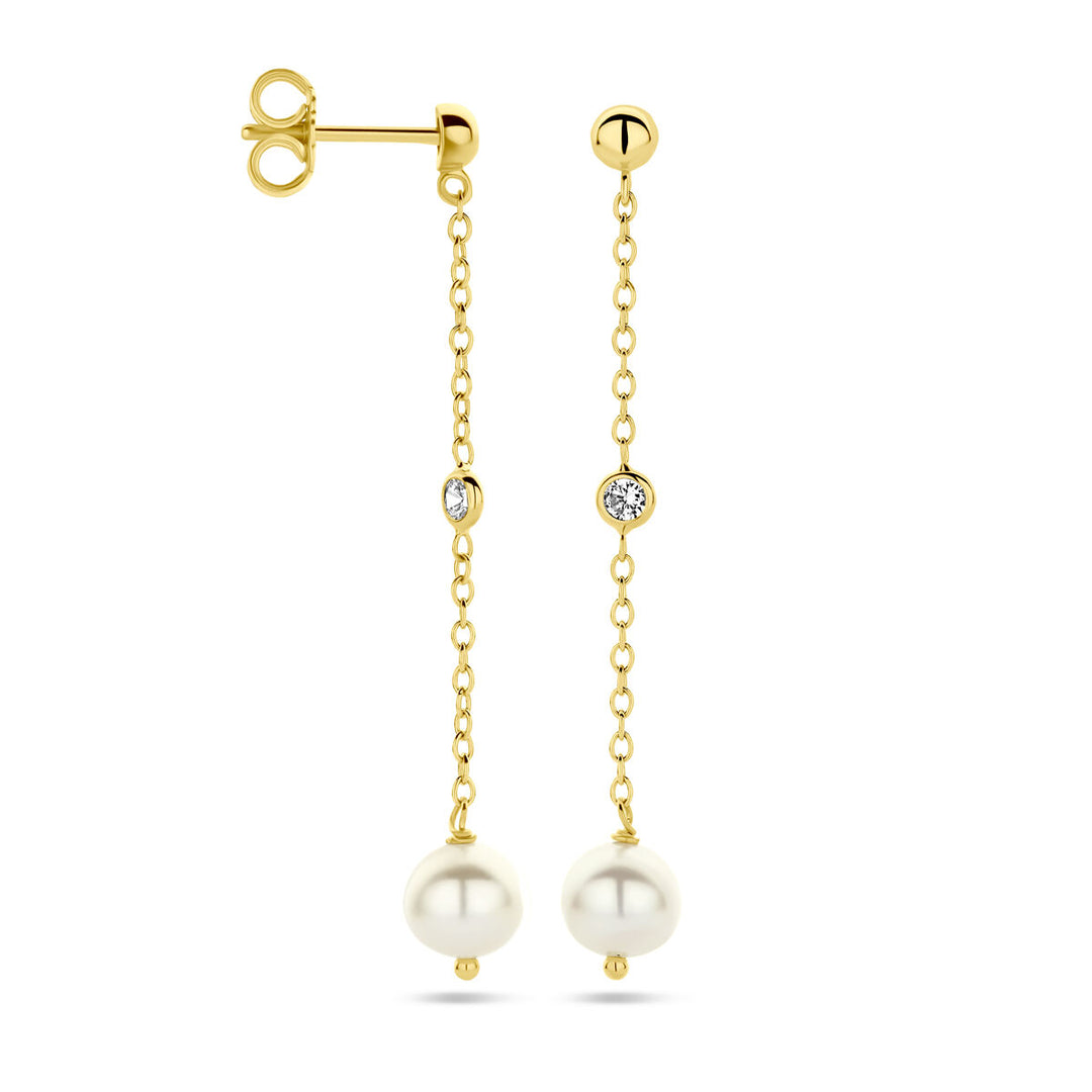 earrings pearl zirconia 14K yellow gold