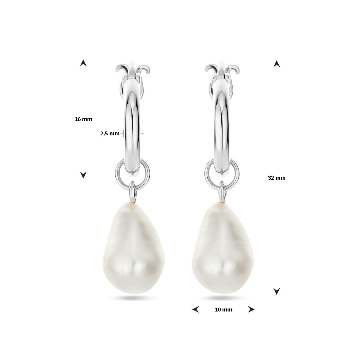 oorhangers barok parel 32 mm zilver gerhodineerd