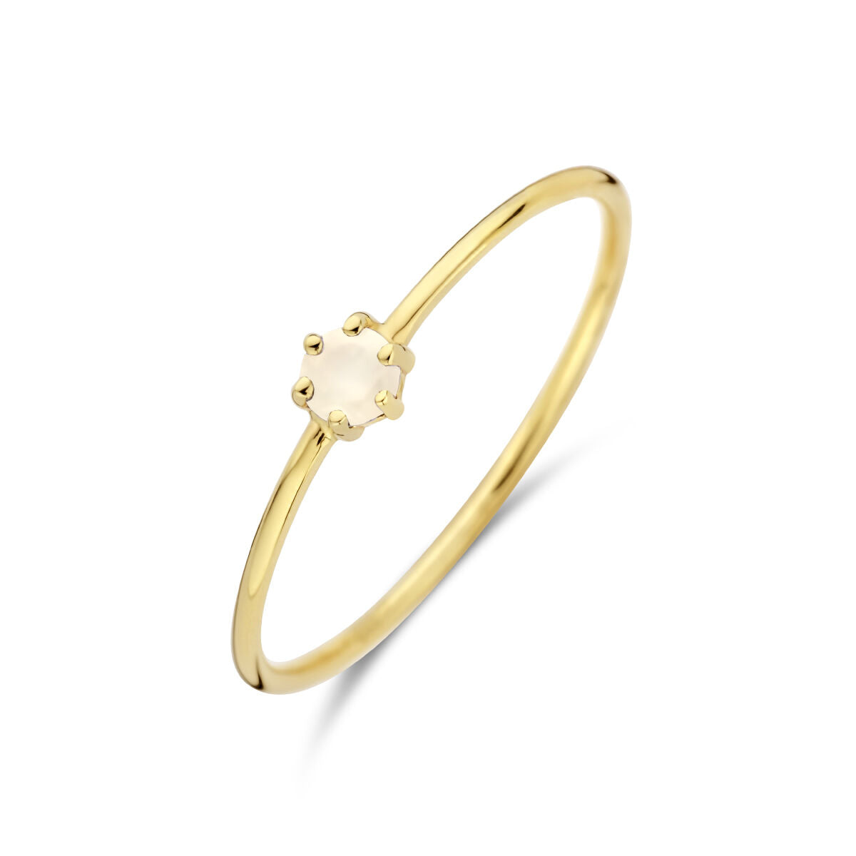 Ring van 14K geelgoud met een ronde maansteen als geboortesteen voor juni.
