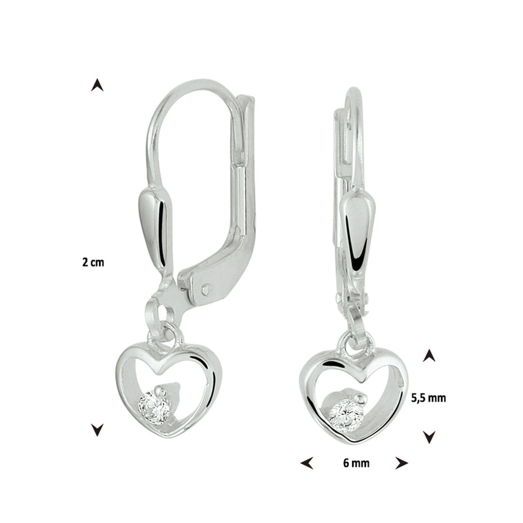 earrings heart zirconia brisur hook silver rhodium plated