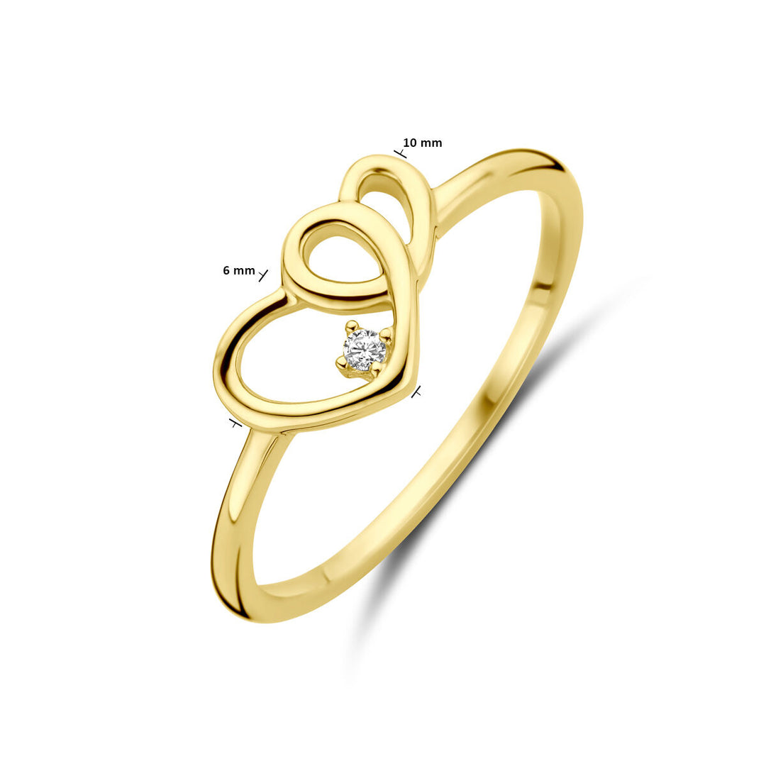 ring hartjes en zirkonia 14K geelgoud