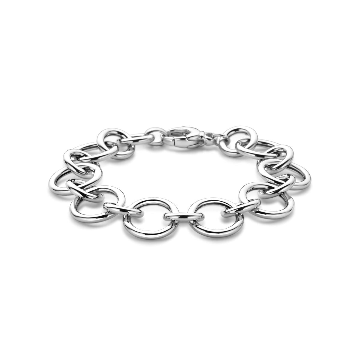Zilveren armband van 20 cm met gerhodineerde schakels in een cirkelvormig ontwerp.