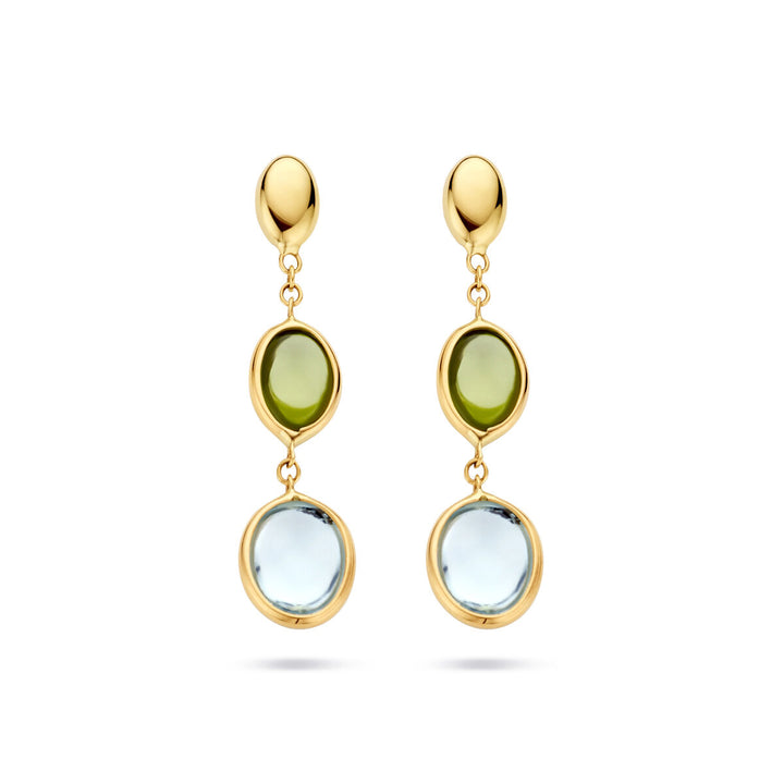 earrings blue topaz and peridot 14K yellow gold