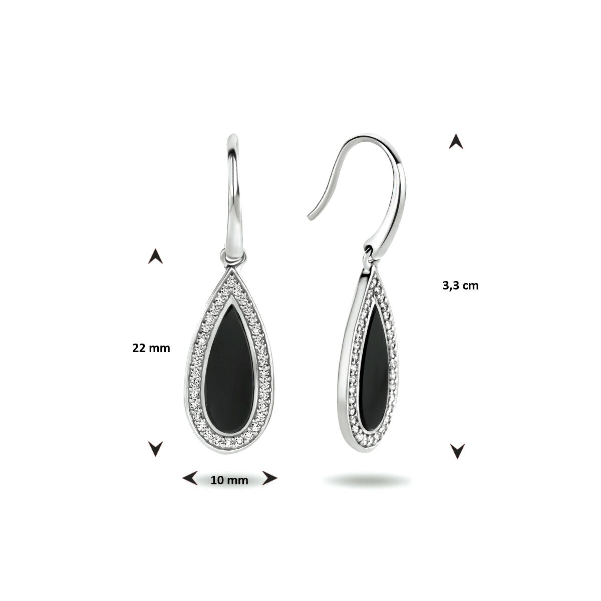 oorhangers franse haak onyx en zirkonia zilver gerhodineerd