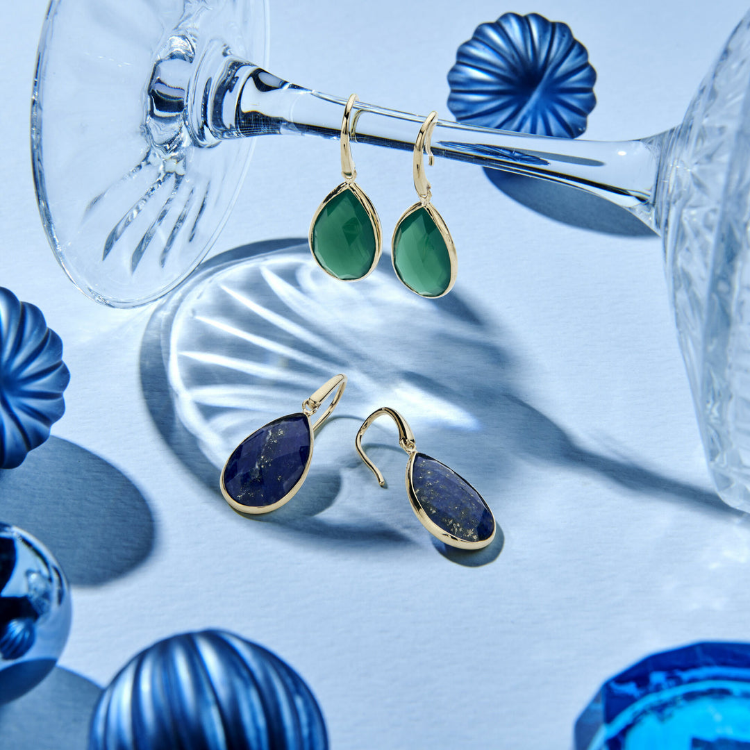 Ohrringe grüner Achat Französischer Haken Silber vergoldet (gelb)