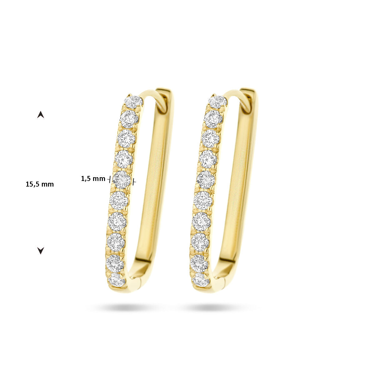 klapoorringen paperclip diamant 0.22ct (2x 0.11ct) h si 14K geelgoud