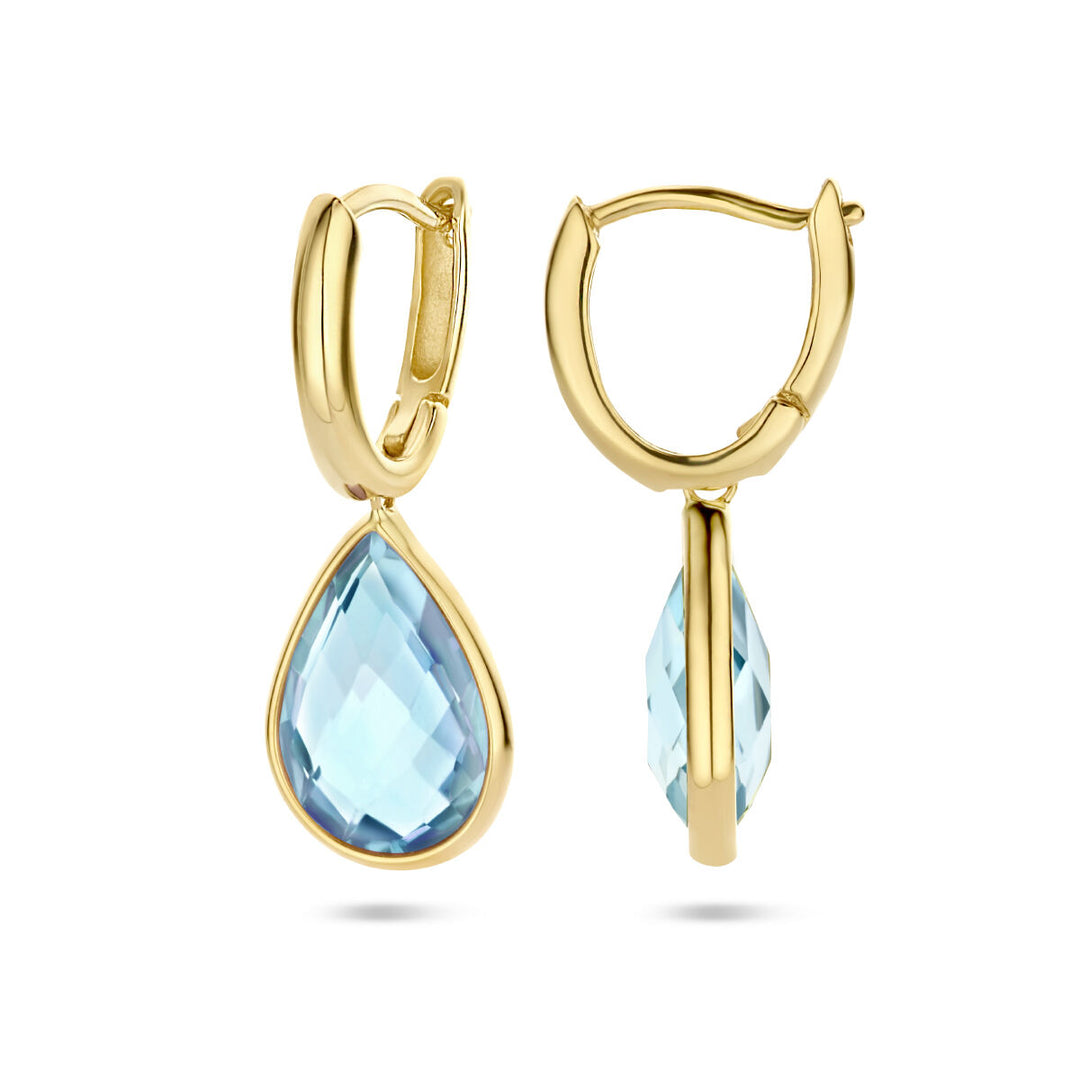 drop earrings blue topaz 14K yellow gold