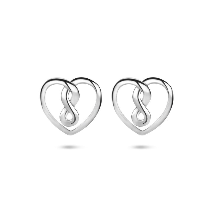 ear studs heart and infinity silver rhodium plated