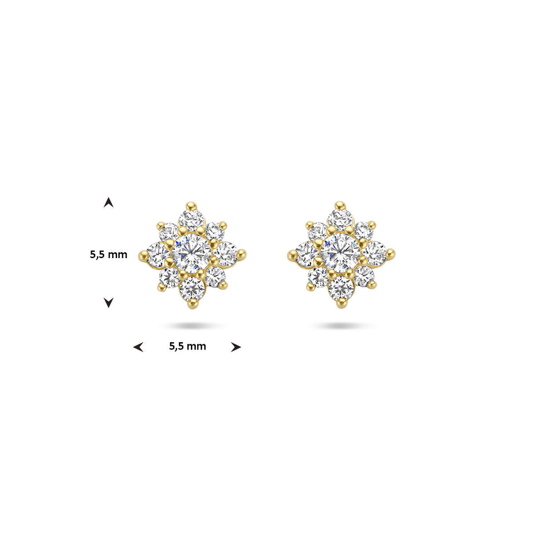 ear studs zirconia rosette 14K yellow gold