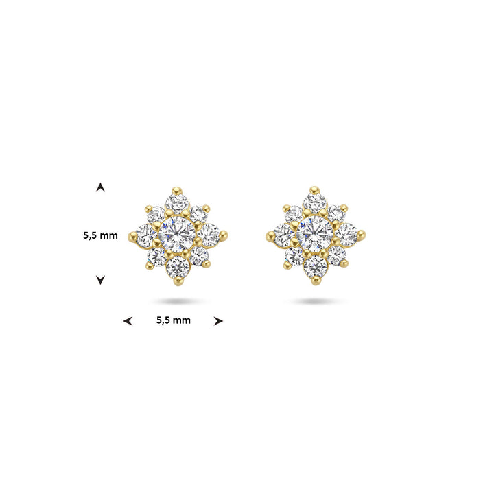 ear studs zirconia rosette 14K yellow gold